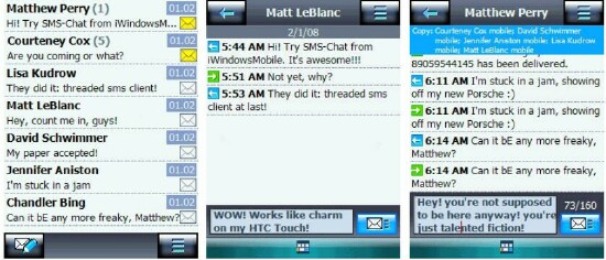 SMS-Chat, by. allows threaded SMS messaging. 